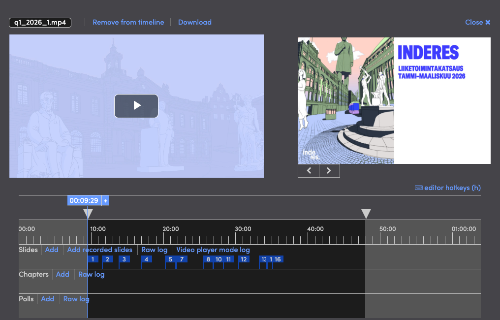 The browser-based editor: timeline with chapter and poll tracks