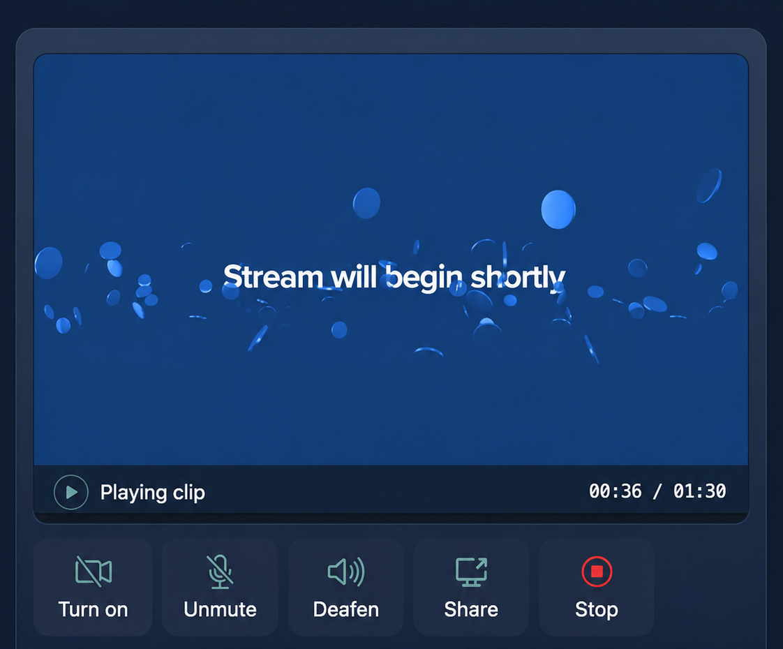A clip playing mid-broadcast, with the elapsed time and the usual host controls visible below it